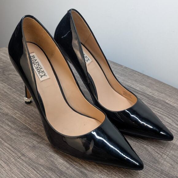 Badgley Mischka Shoes - Badgley Mischka Black Pointed Toe Patent Leather Stiletto Heels Pumps Size 8
